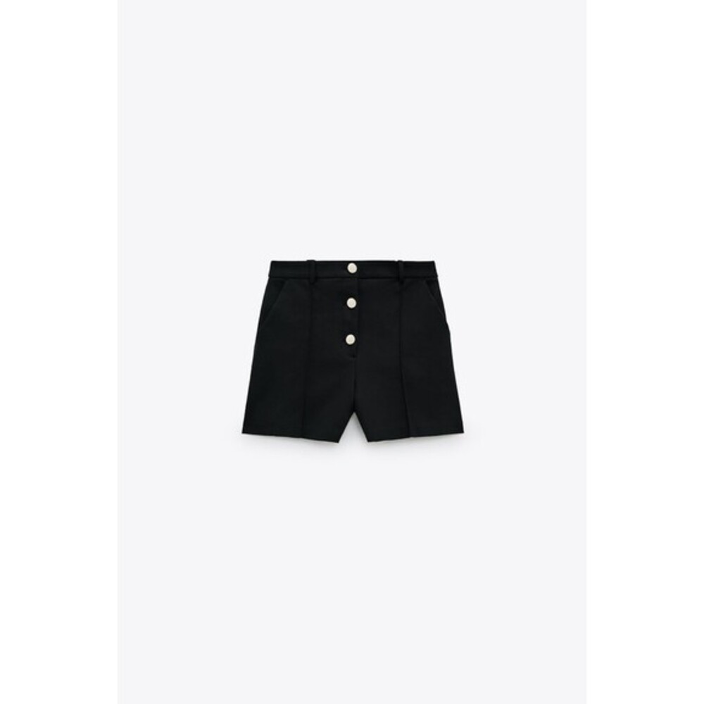 Black Zara High Waisted Gold Tone Button Shorts (NWT)